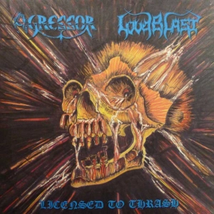 Agressor / Loudblast, Licensed To Thrash, LP black marbled vinyl 2019 France, Listenable Records, płyta winylowa
