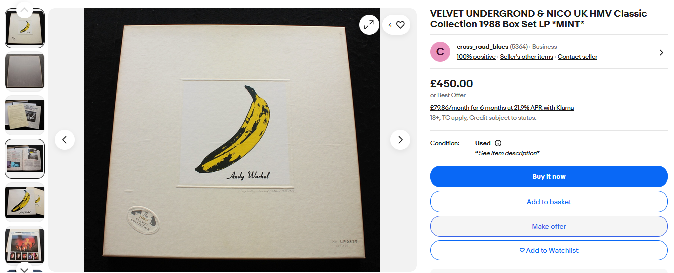 Zrzut z ekranu/ebay/Płyta winylowa "The Velvet Underground & Nico", wydanie brytyjskie z 1988 roku