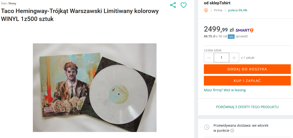 Zrzut z ekranu/Allegro/Płyty winylowe Taco Hemingwaya są drogie i niemal niedostępne - powodem jest bardzo niski nakład