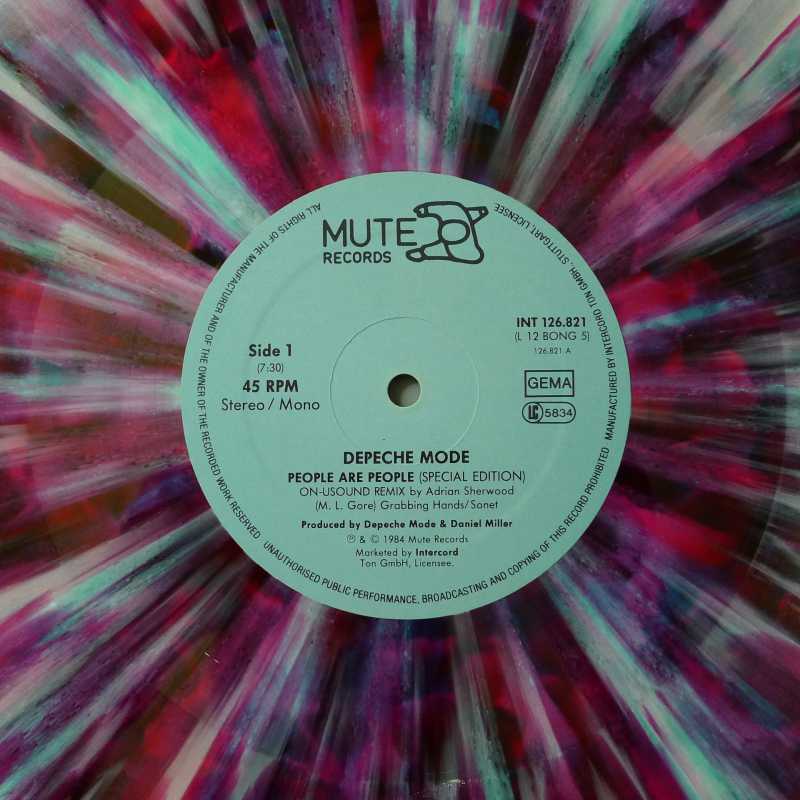 Depeche Mode  – People Are People (ON-USound Remix By Adrian Sherwood), 12" 45rpm maxi single 1984, Germany , Mute, splatter vinyl