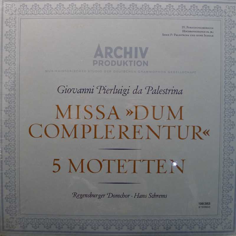 Giovanni Pierluigi da Palestrina, Missa "Dum Complerentur", LP  Germany, Archive Productions, płyta winylowa